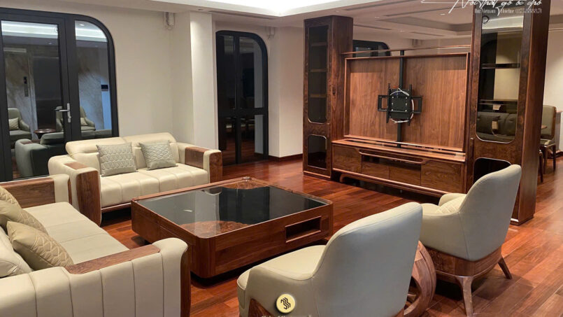 mẫu nội thất nhà phố gỗ óc chó