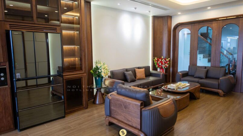 Dự án thiết kế nội thất gỗ óc chó cho nhà phố hiện đại