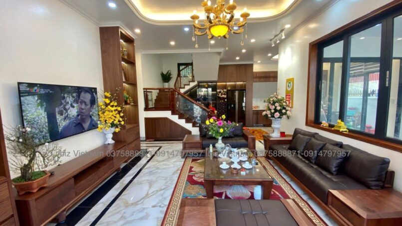 thiết kế nội thất biệt thự gỗ óc chó