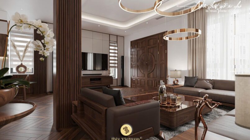 Dự án thiết kế nội thất biệt thự gỗ óc chó Lê Trọng Tấn Hà Đông