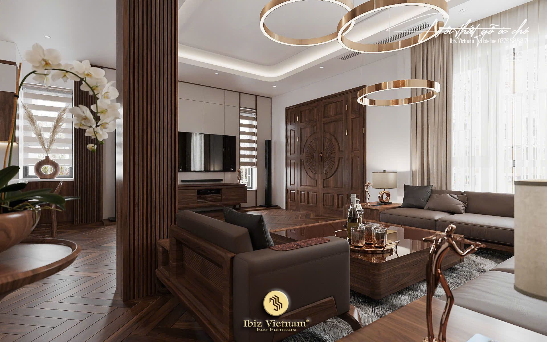 Dự án thiết kế nội thất biệt thự gỗ óc chó Lê Trọng Tấn Hà Đông