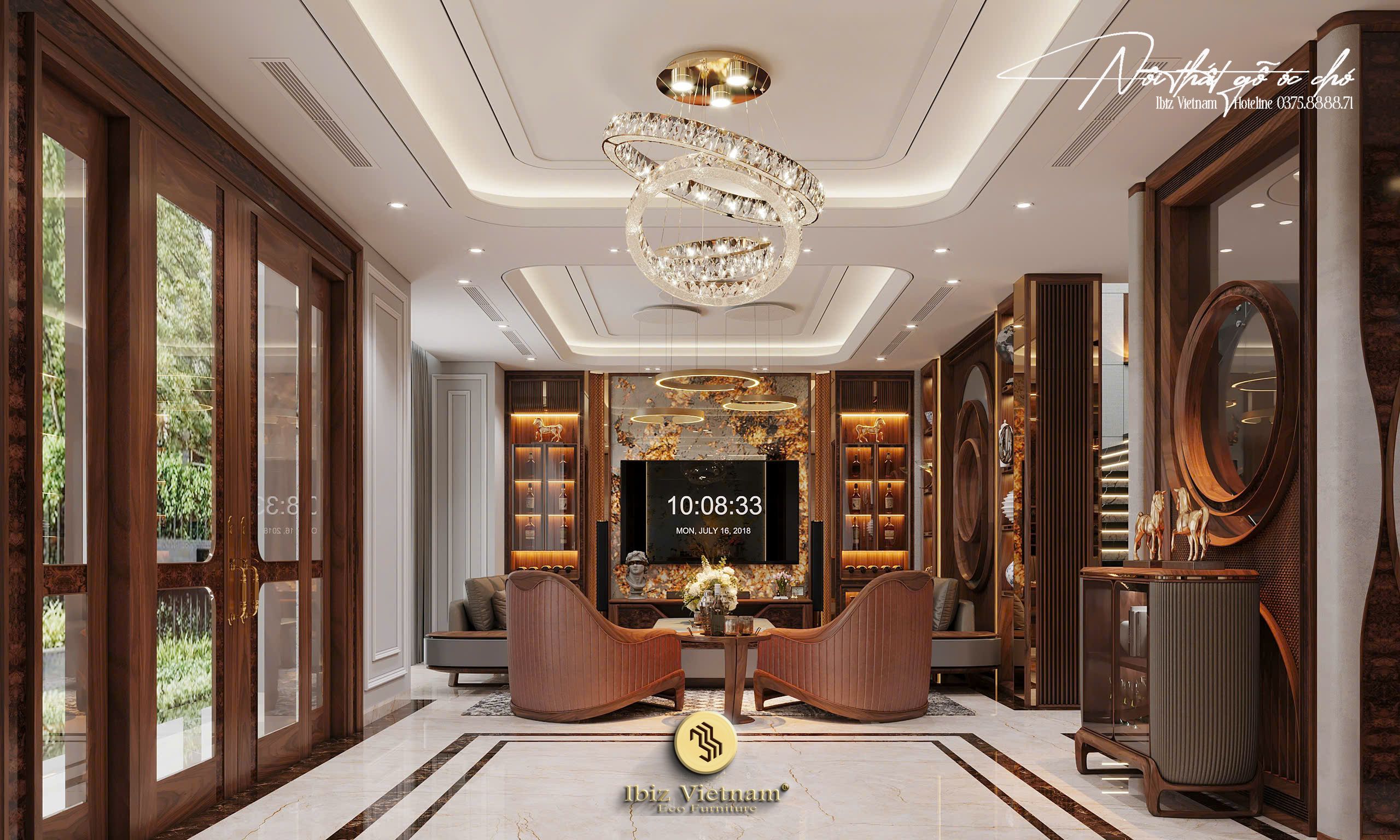 Dự án thiết kế nội thất biệt thự gỗ óc chó Hưng Yên