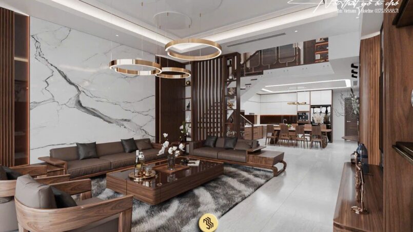 Dự án thiết kế nội thất biệt thự gỗ óc chó Nghi Lộc - Thanh Hóa