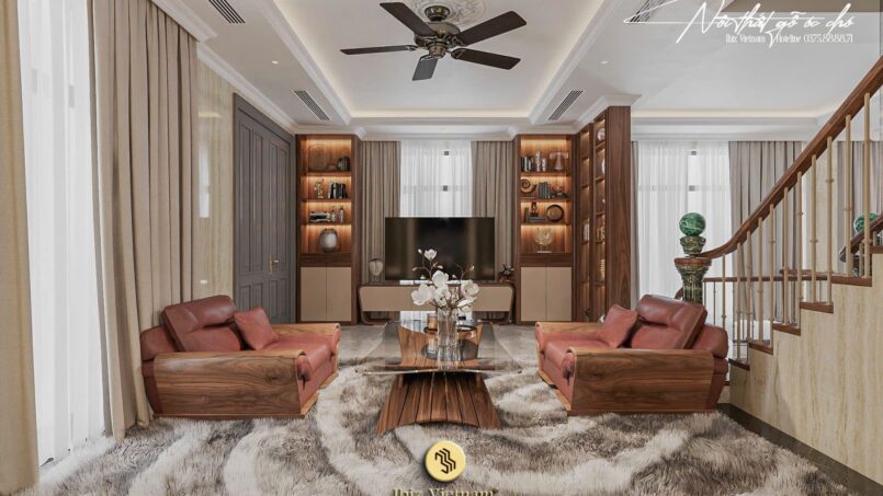 Dự án thiết kế nội thất biệt thự gỗ óc chó Vinhome Riverside Long Biên