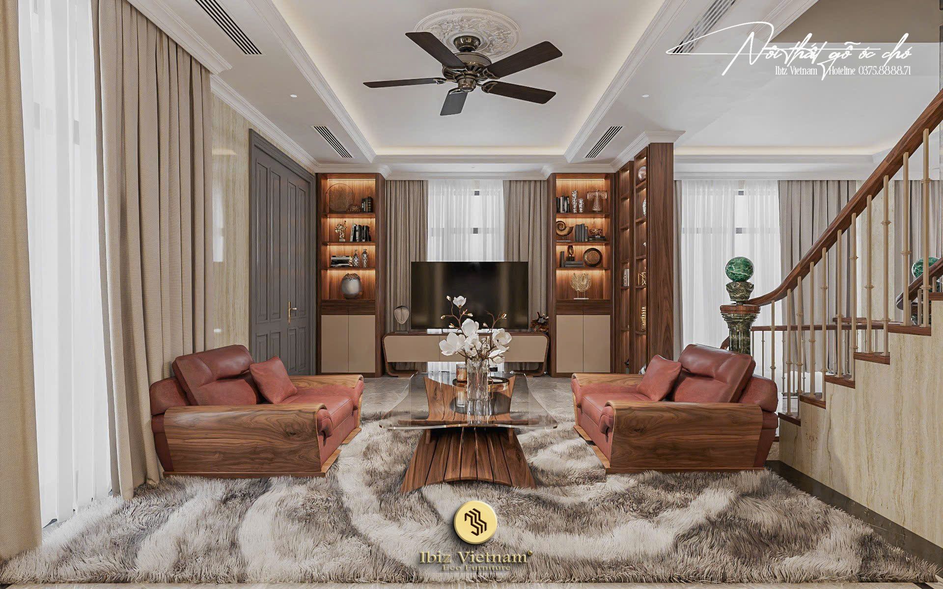 Dự án thiết kế nội thất biệt thự gỗ óc chó Vinhome Riverside Long Biên