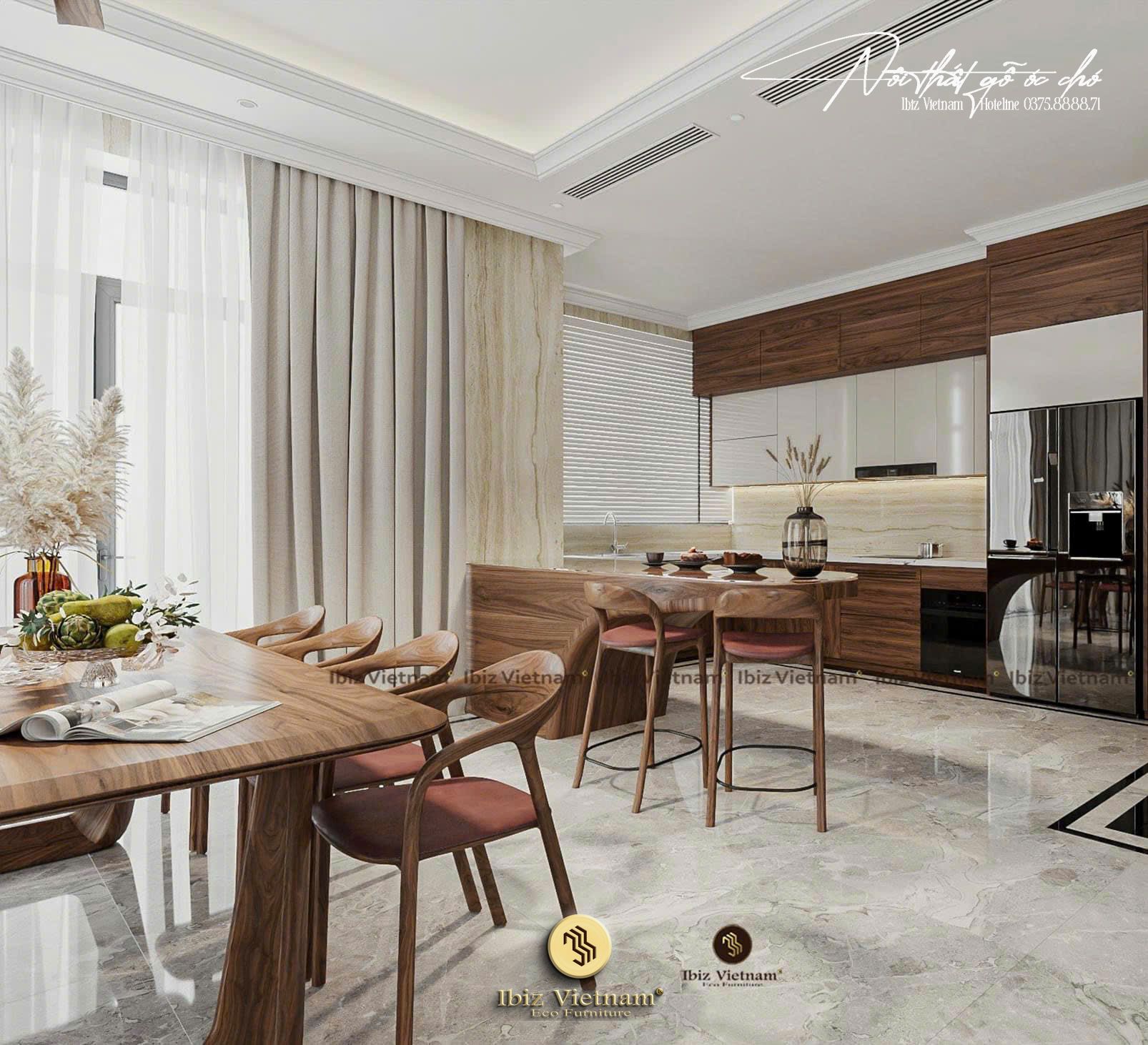 Dự án thiết kế nội thất biệt thự gỗ óc chó Vinhome Riverside Long Biên