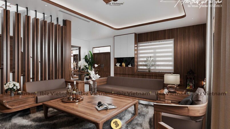 Dự án thiết kế nội thất gỗ óc chó Villa Móng Cái