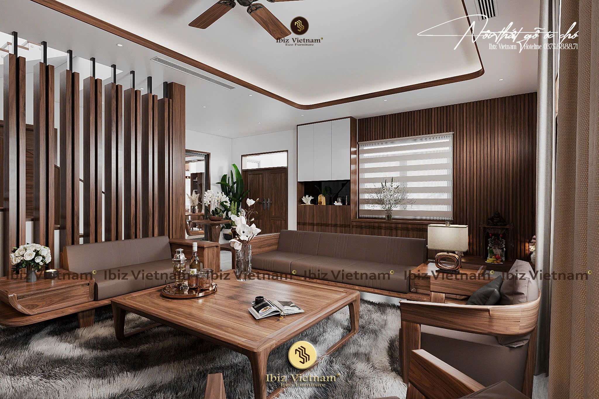 Dự án thiết kế nội thất gỗ óc chó Villa Móng Cái