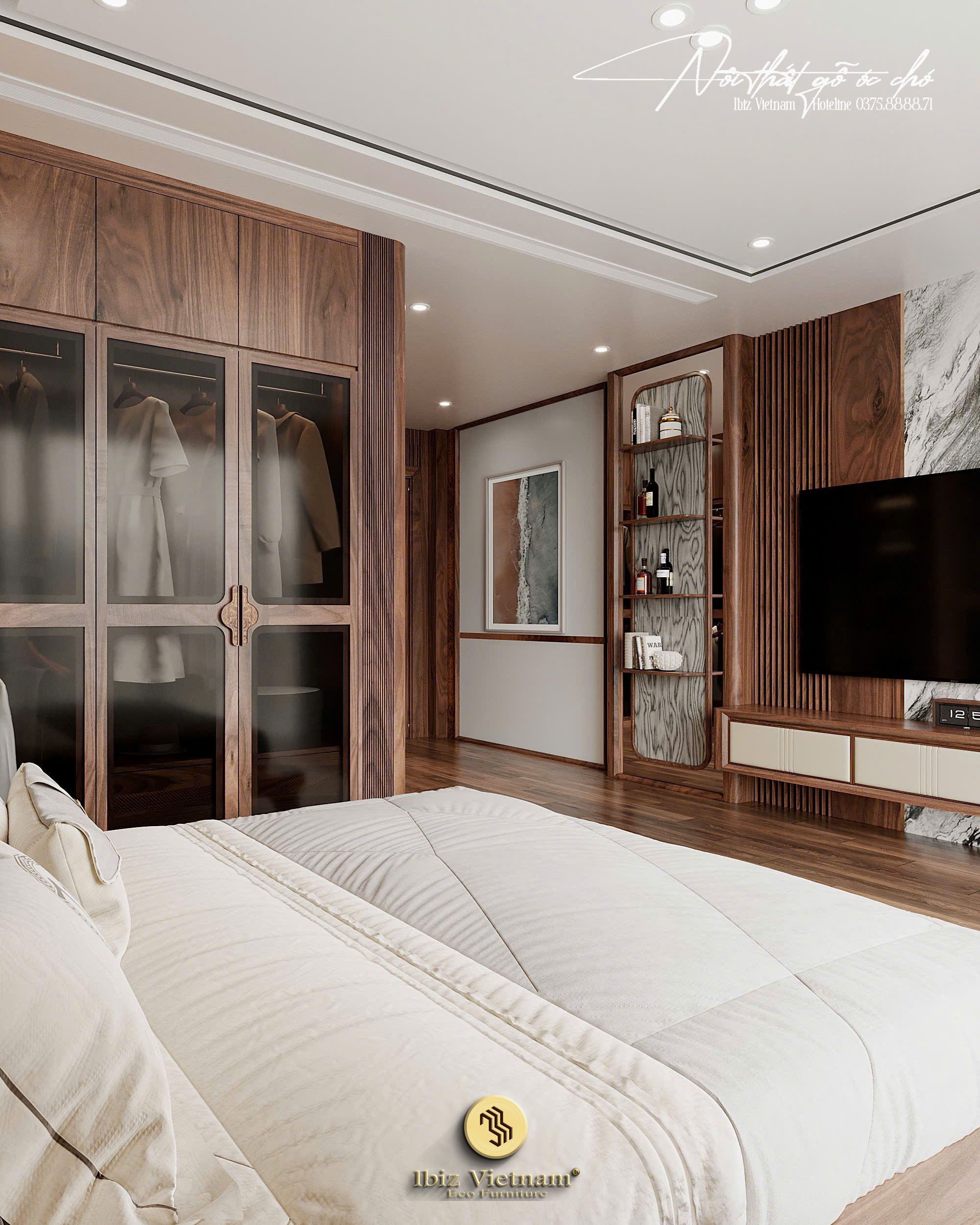 Dự án thiết kế nội thất gỗ óc chó nhà phố Thanh Trì - Hà Nội