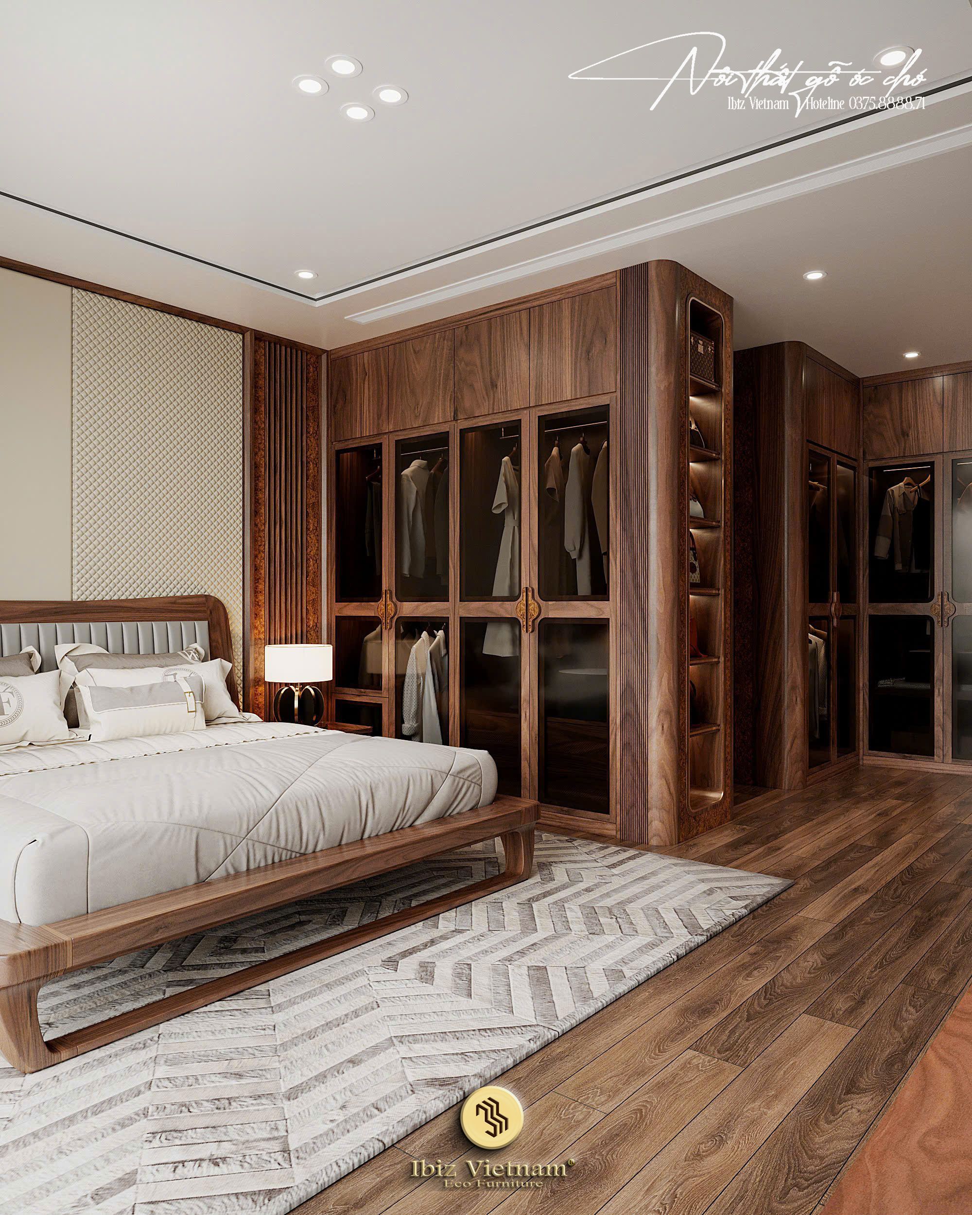 Dự án thiết kế nội thất gỗ óc chó nhà phố Thanh Trì - Hà Nội