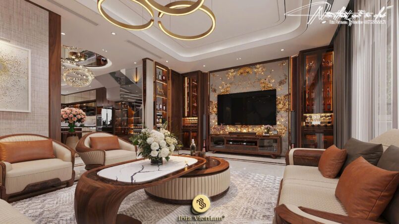 Dự án thiết kế nội thất nhà phố gỗ óc chó Quang Trung - Thái Nguyên