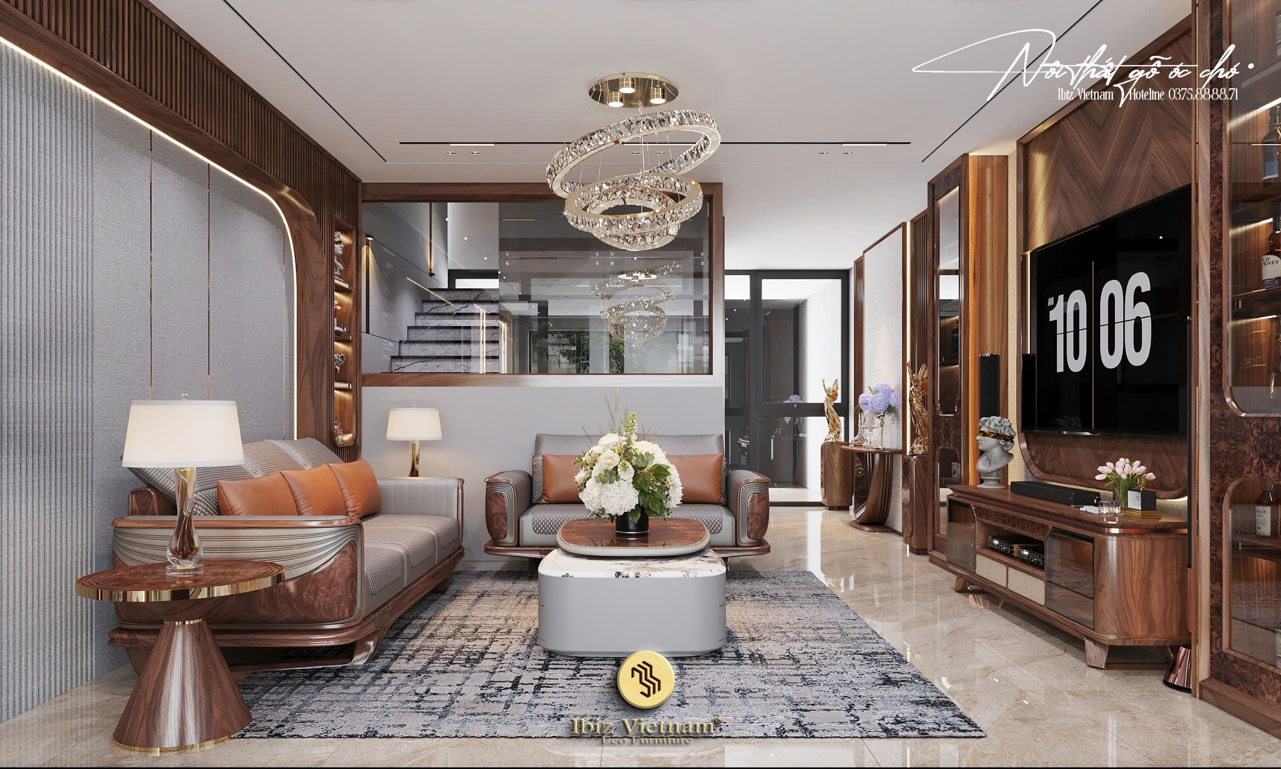 Dự án thiết kế nội thất nhà phố gỗ óc chó Thạch Thất - Hà Nội