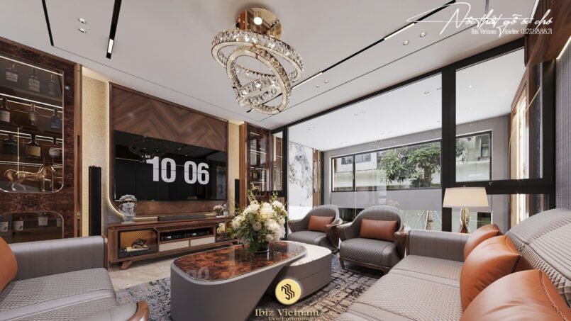 Dự án thiết kế nội thất nhà phố gỗ óc chó Thạch Thất - Hà Nội