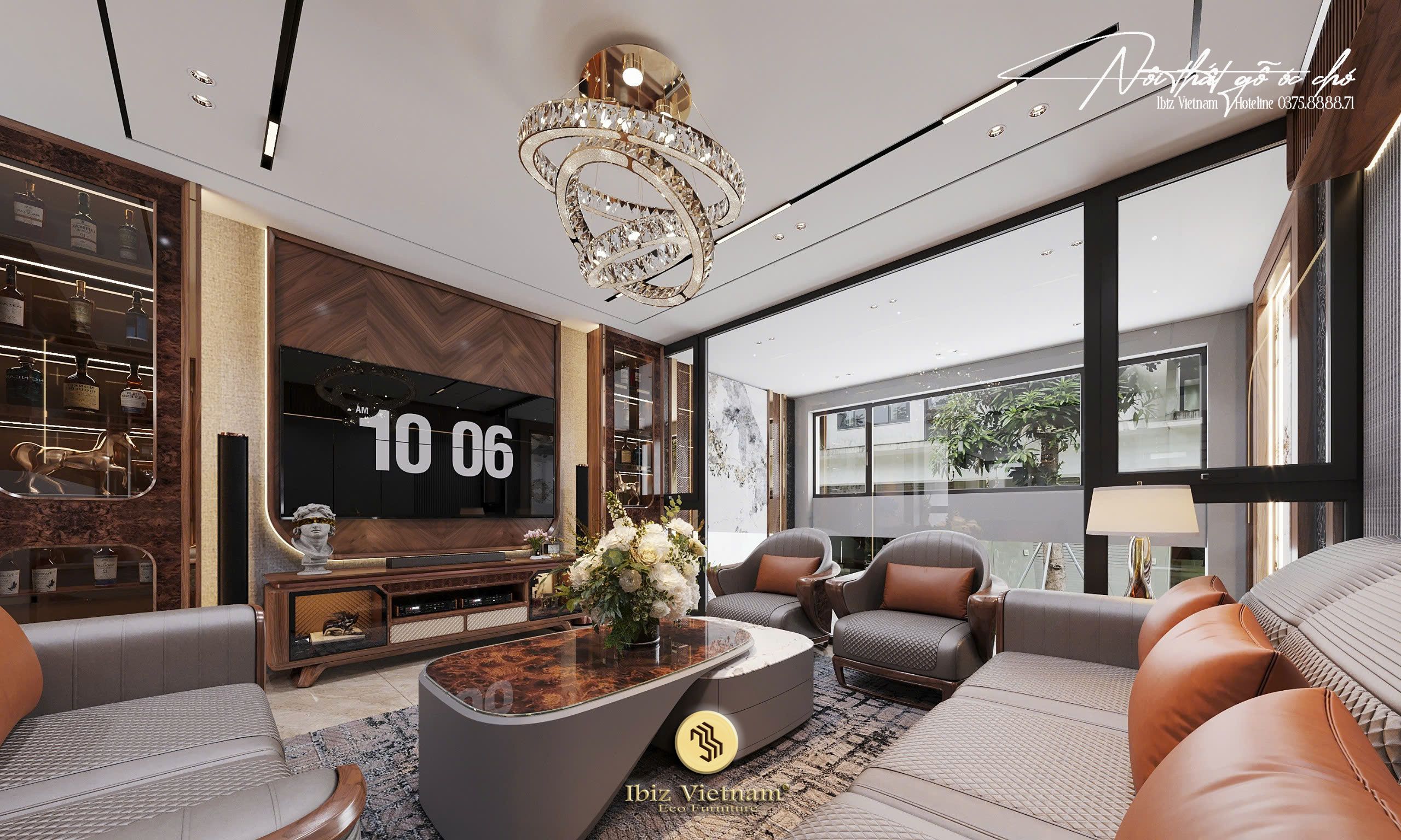 Dự án thiết kế nội thất nhà phố gỗ óc chó Thạch Thất - Hà Nội