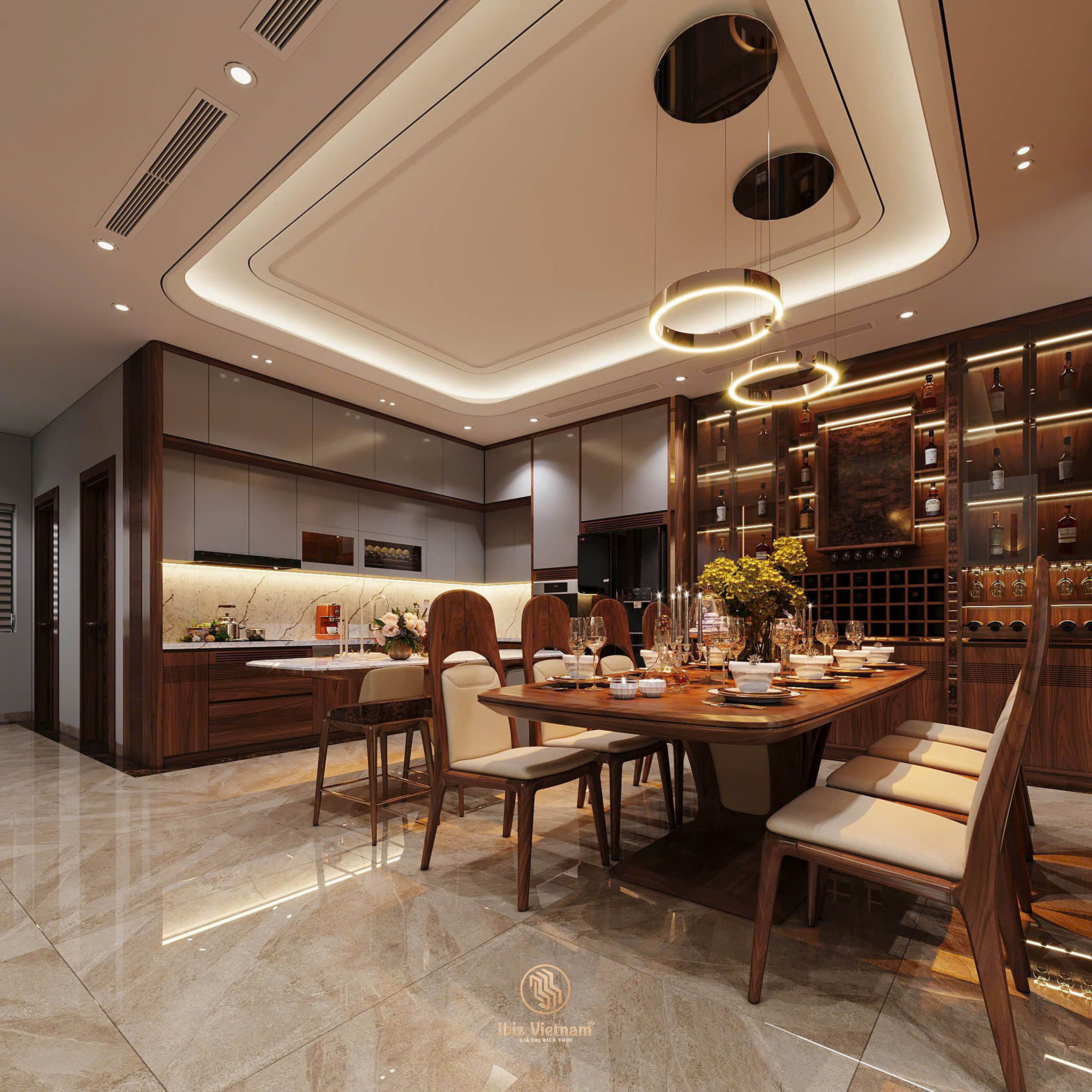 Dự án thiết kế nội thất biệt thự gỗ óc chó Hưng Yên