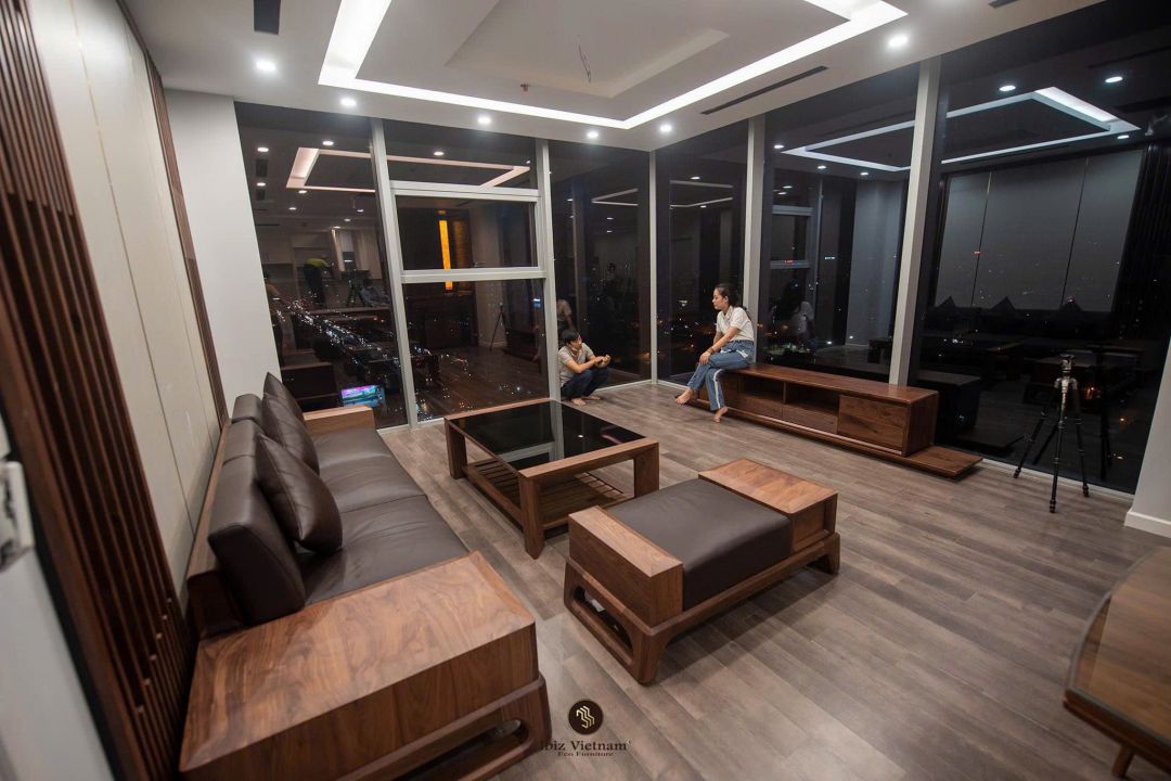 nội thất chung cư gỗ óc chó đẹp