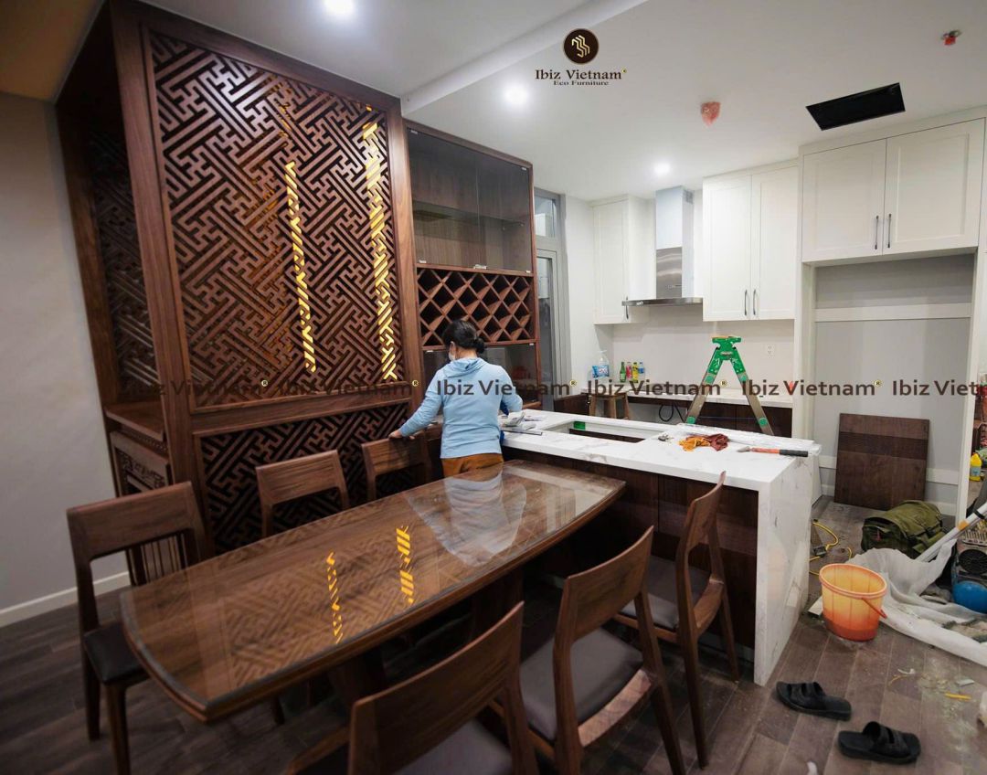 nội thất chung cư gỗ óc chó đẹp