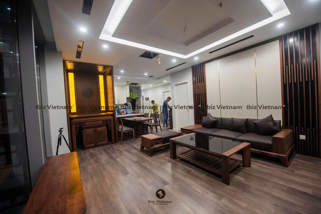 thiết kế chung cư gỗ óc chó đẹp