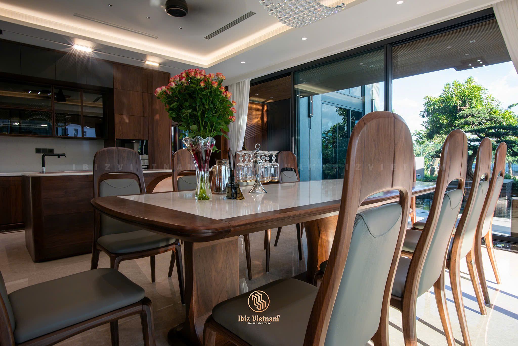 Bàn ghế ăn gỗ óc chó IBAC017